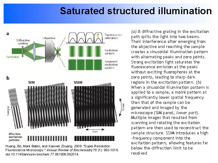 Saturated structured illumination Huang, Bo, Mark Bates, and Xiaowei Zhuang. 2009. “Super-Resolution Fluorescence Microscopy.