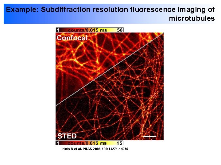 Example: Subdiffraction resolution fluorescence imaging of microtubules Hein B et al. PNAS 2008; 105: