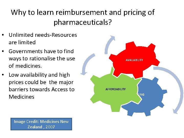 Why to learn reimbursement and pricing of pharmaceuticals? • Unlimited needs-Resources are limited •