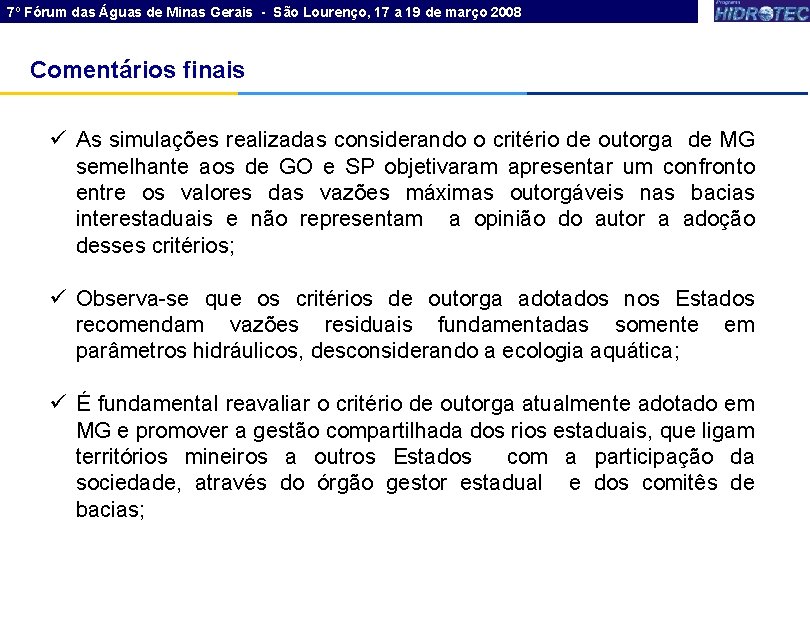 7º Fórum das Águas de Minas Gerais - São Lourenço, 17 a 19 de