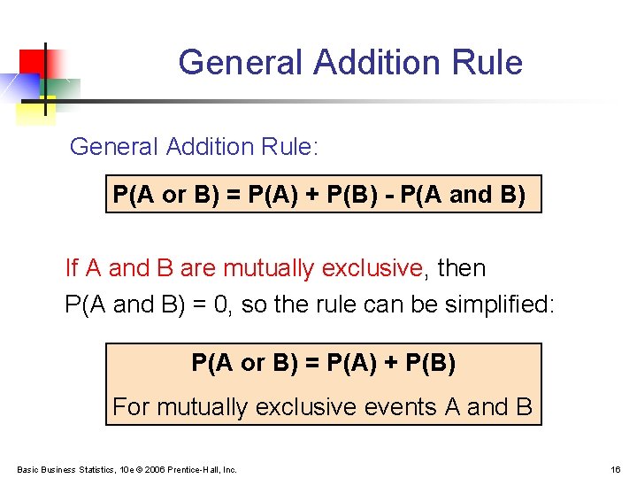 General Addition Rule: P(A or B) = P(A) + P(B) - P(A and B)