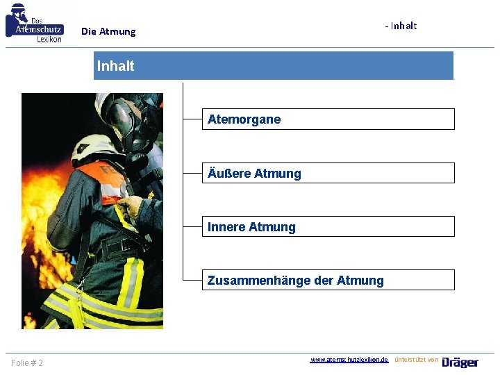 - Inhalt Die Atmung Inhalt Atemorgane Äußere Atmung Innere Atmung Zusammenhänge der Atmung Folie