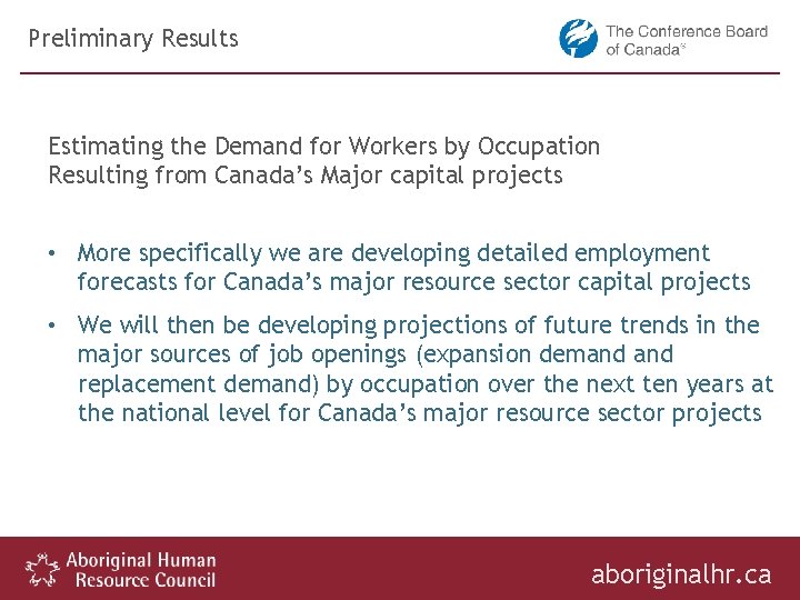 Preliminary Results Estimating the Demand for Workers by Occupation Resulting from Canada’s Major capital