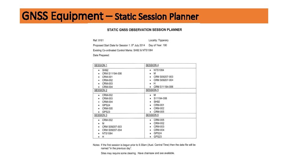 GNSS Equipment – Static Session Planner 