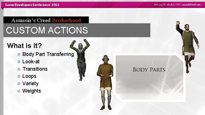 Assassin’s Creed Brotherhood CUSTOM ACTIONS What is it? > > > Body Part Transferring