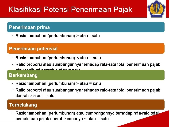 Tankertanker Design Klasifikasi Potensi Penerimaan Pajak Tankertanker Design Penerimaan prima • Rasio tambahan (pertumbuhan)