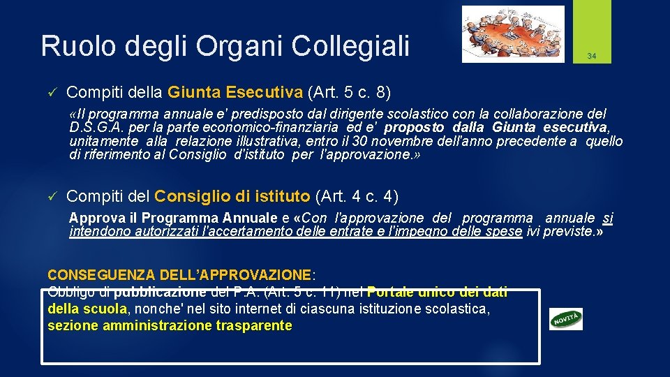 Ruolo degli Organi Collegiali ü 34 Compiti della Giunta Esecutiva (Art. 5 c. 8)