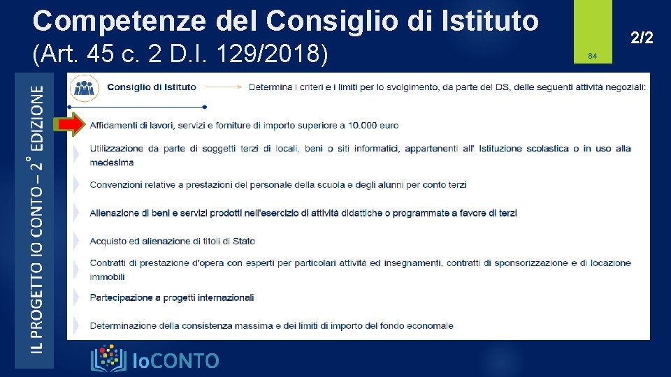 Competenze del Consiglio di Istituto (Art. 45 c. 2 D. I. 129/2018) 2/2 84