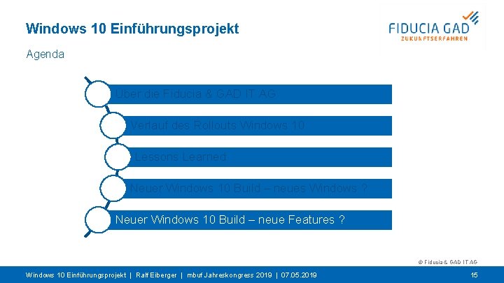 Windows 10 Einführungsprojekt Agenda Über die Fiducia & GAD IT AG Verlauf des Rollouts