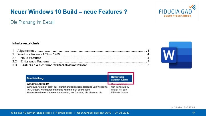 Neuer Windows 10 Build – neue Features ? Die Planung im Detail © Fiducia