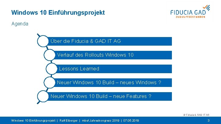 Windows 10 Einführungsprojekt Agenda Über die Fiducia & GAD IT AG Verlauf des Rollouts