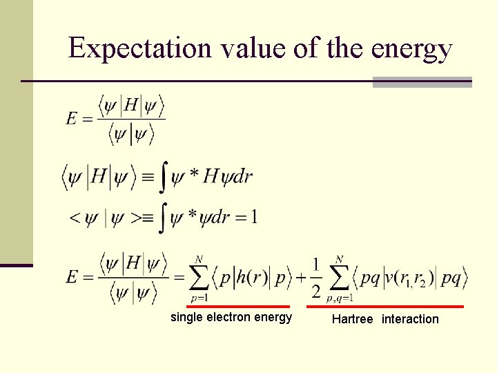 Expectation value of the energy single electron energy Hartree　interaction 