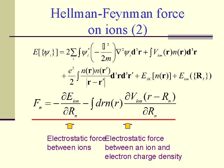 Hellman-Feynman force on ions (2) Electrostatic force between ions between an ion and electron