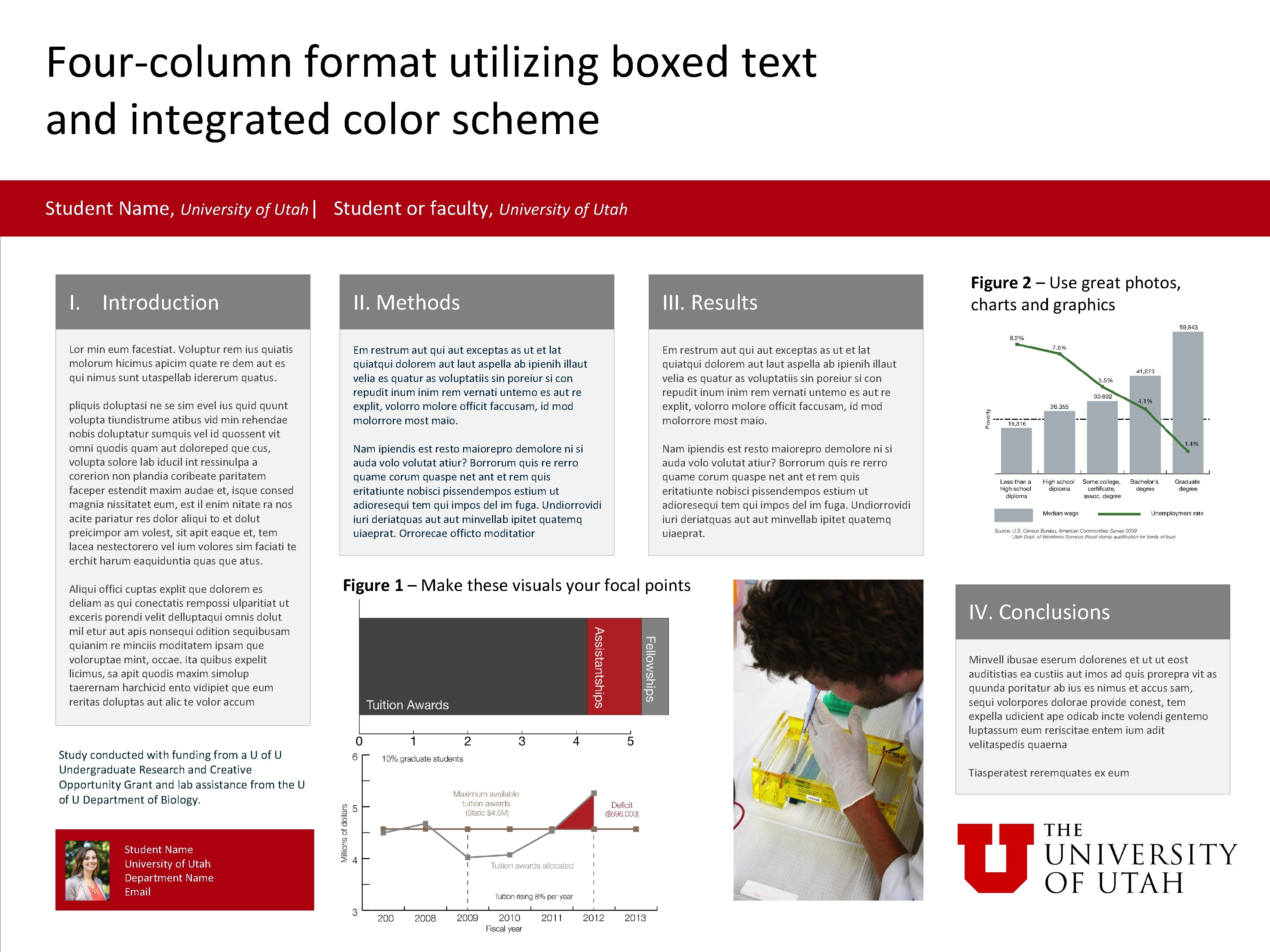 Four-column format utilizing boxed text and integrated color scheme Student Name, University of Utah|