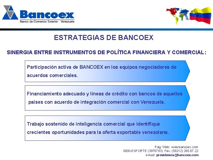 ESTRATEGIAS DE BANCOEX SINERGIA ENTRE INSTRUMENTOS DE POLÍTICA FINANCIERA Y COMERCIAL: Participación activa de