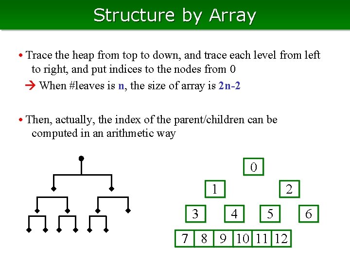 Structure by Array • Trace the heap from top to down, and trace each Structure by Array • Trace the heap from top to down, and trace each