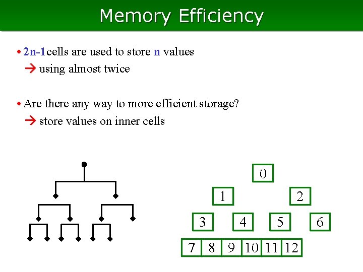 Memory Efficiency • 2 n-1 cells are used to store n values using Memory Efficiency • 2 n-1 cells are used to store n values using
