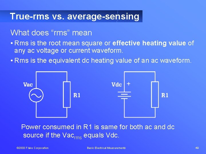 True-rms vs. average-sensing What does “rms” mean • Rms is the root mean square