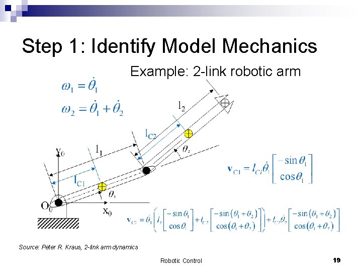 Step 1: Identify Model Mechanics Example: 2 -link robotic arm Source: Peter R. Kraus,