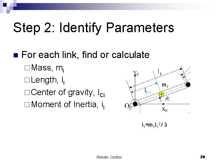 Step 2: Identify Parameters n For each link, find or calculate ¨ Mass, mi