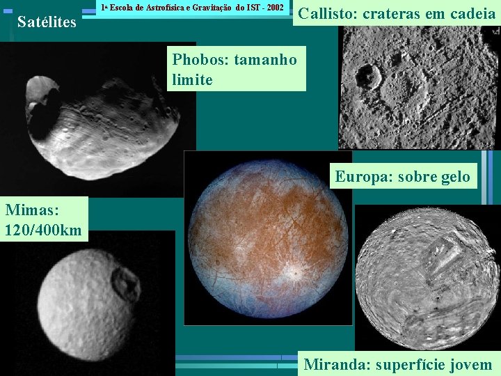 Satélites 1 a Escola de Astrofísica e Gravitação do IST - 2002 Callisto: crateras