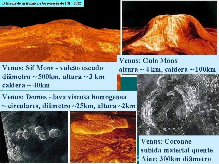 1 a Escola de Astrofísica e Gravitação do IST - 2002 Venus: Sif Mons