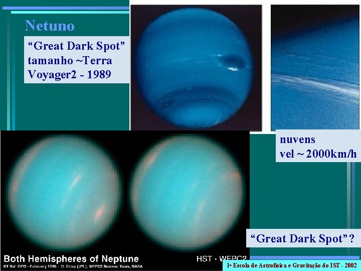 Netuno “Great Dark Spot” tamanho ~Terra Voyager 2 - 1989 nuvens vel ~ 2000