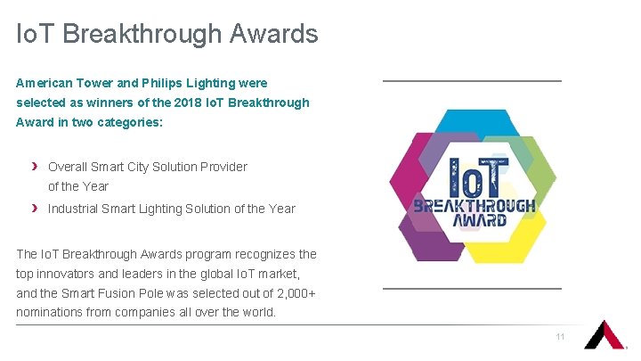 Io. T Breakthrough Awards American Tower and Philips Lighting were selected as winners of