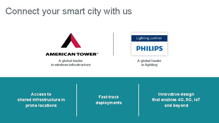 Connect your smart city with us A global leader in wireless infrastructure Access to