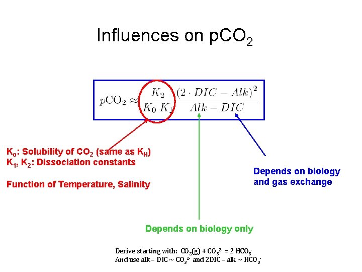 Influences on p. CO 2 Ko: Solubility of CO 2 (same as KH) K