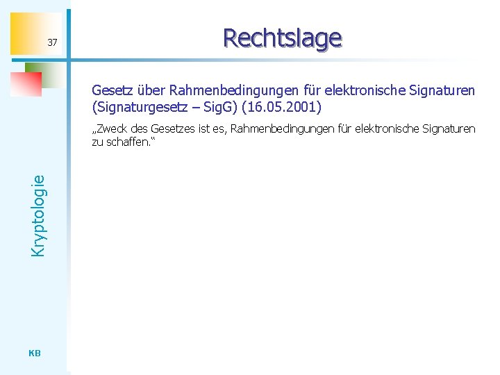 37 Rechtslage Gesetz über Rahmenbedingungen für elektronische Signaturen (Signaturgesetz – Sig. G) (16. 05.