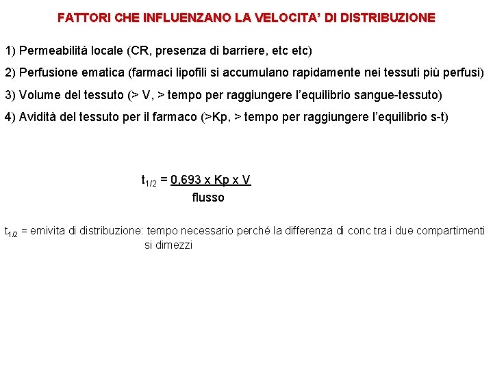 FATTORI CHE INFLUENZANO LA VELOCITA’ DI DISTRIBUZIONE 1) Permeabilità locale (CR, presenza di barriere,