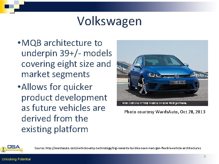 Volkswagen • MQB architecture to underpin 39+/- models covering eight size and market segments