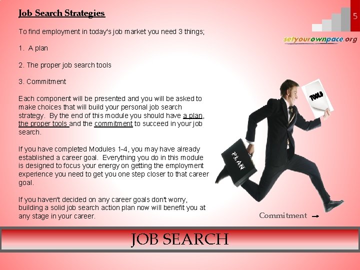 Job Search Strategies To find employment in today's job market you need 3 things;