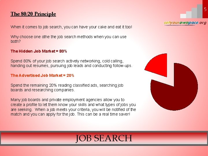 The 80/20 Principle When it comes to job search, you can have your cake
