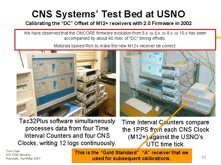 CNS Systems’ Test Bed at USNO Calibrating the “DC” Offset of M 12+ receivers