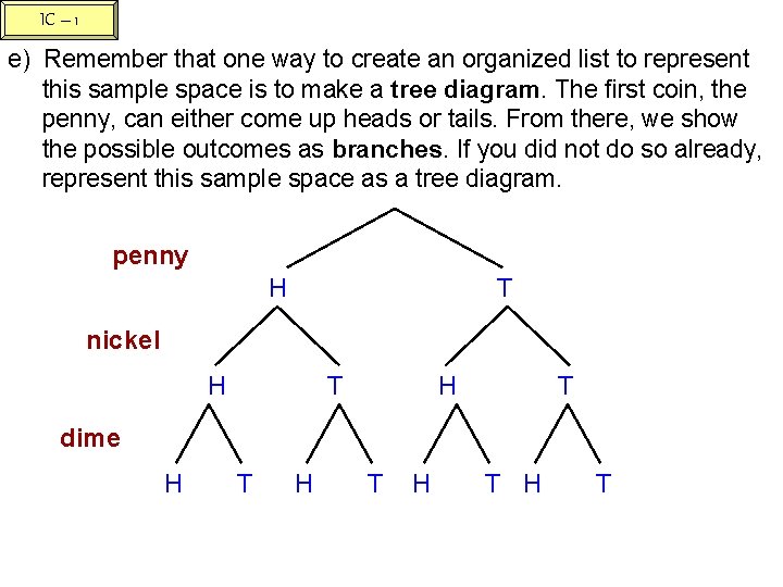 IC – 1 e) Remember that one way to create an organized list to