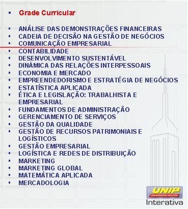 § Grade Curricular § § § § § ANÁLISE DAS DEMONSTRAÇÕES FINANCEIRAS CADEIA DE