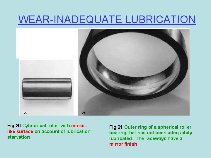 WEAR-INADEQUATE LUBRICATION Fig 20 Cylindrical roller with mirrorlike surface on account of lubrication starvation