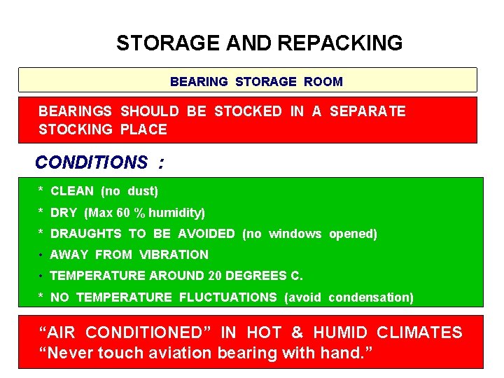 STORAGE AND REPACKING BEARING STORAGE ROOM BEARINGS SHOULD BE STOCKED IN A SEPARATE STOCKING