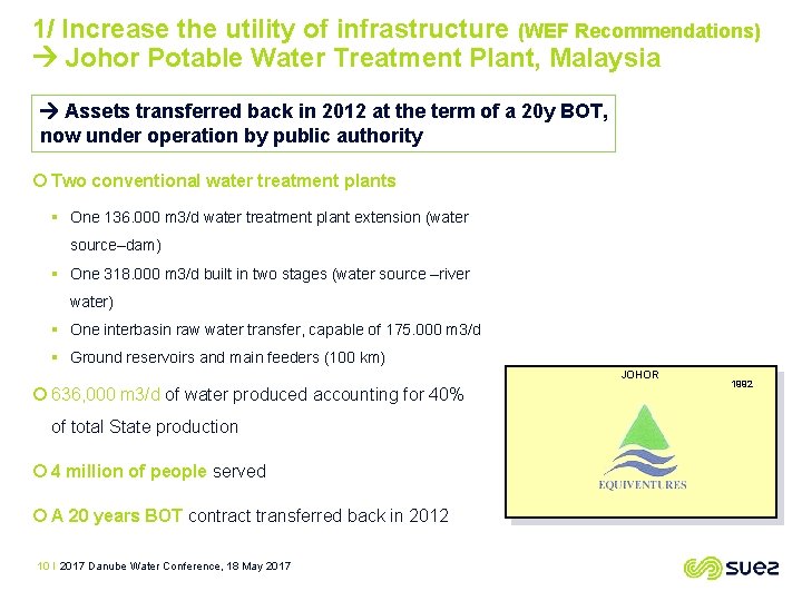 1/ Increase the utility of infrastructure (WEF Recommendations) Johor Potable Water Treatment Plant, Malaysia