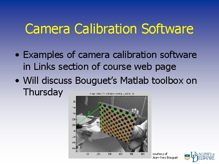 Camera Calibration Software • Examples of camera calibration software in Links section of course