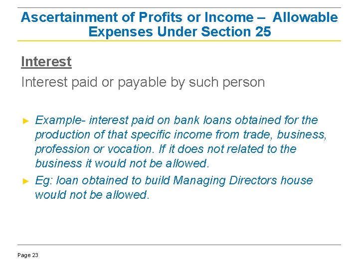 Ascertainment of Profits or Income – Allowable Expenses Under Section 25 Interest paid or