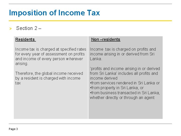 Imposition of Income Tax Ø Section 2 – Residents Non –residents Income tax is