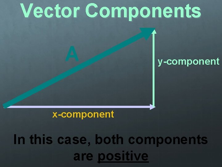 Vector Components A y-component x-component In this case, both components are positive 