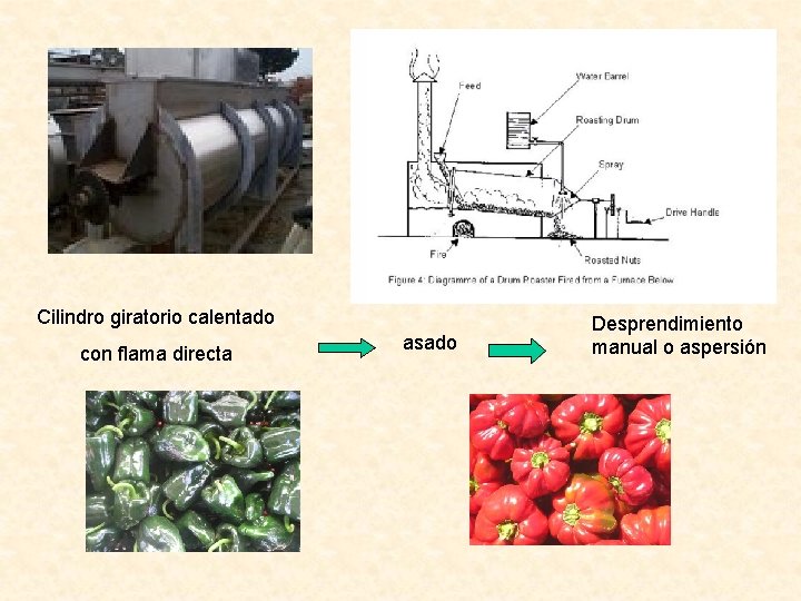 Cilindro giratorio calentado con flama directa asado Desprendimiento manual o aspersión 