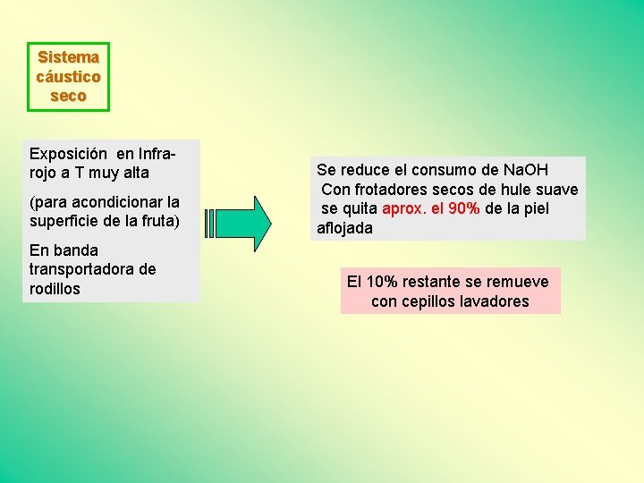 Sistema cáustico seco Exposición en Infrarojo a T muy alta (para acondicionar la superficie