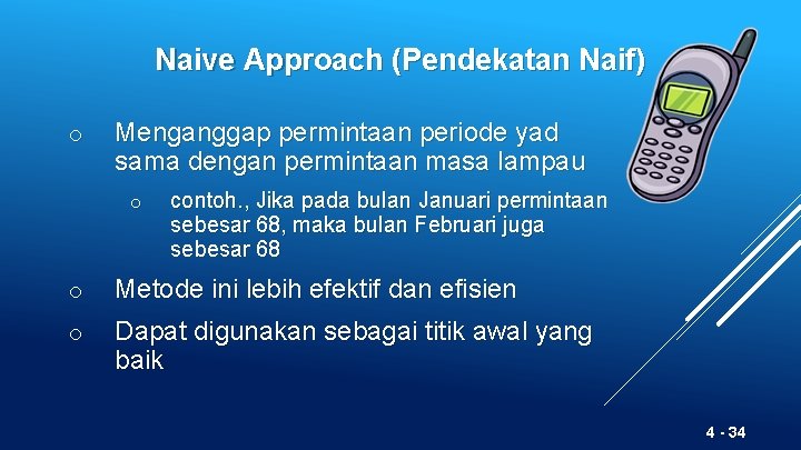 Naive Approach (Pendekatan Naif) o Menganggap permintaan periode yad sama dengan permintaan masa lampau