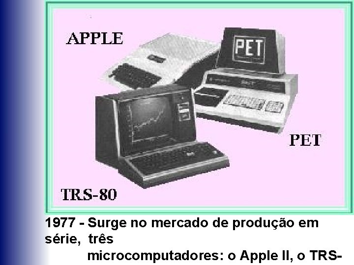 1977 - Surge no mercado de produção em série, três microcomputadores: o Apple II,