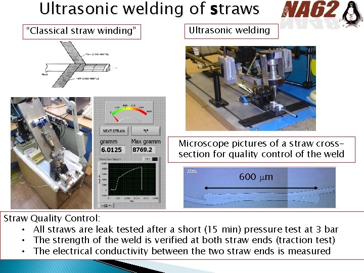 Ultrasonic welding of straws “Classical straw winding” Ultrasonic welding Microscope pictures of a straw